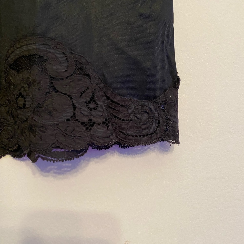 Vintage Vanity Fair Black Nylon Slip with Lace Trim, Size L